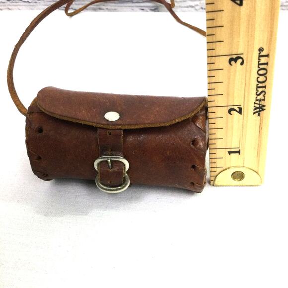 Handmade Brown Leather Oval Buckle Brown Coin Money Pouch Shoulder Strap - Picture 11 of 12